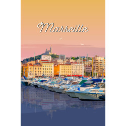 Tableau mural illustration port de Marseille