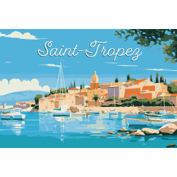 Tableau mural illustration port de Saint-Tropez