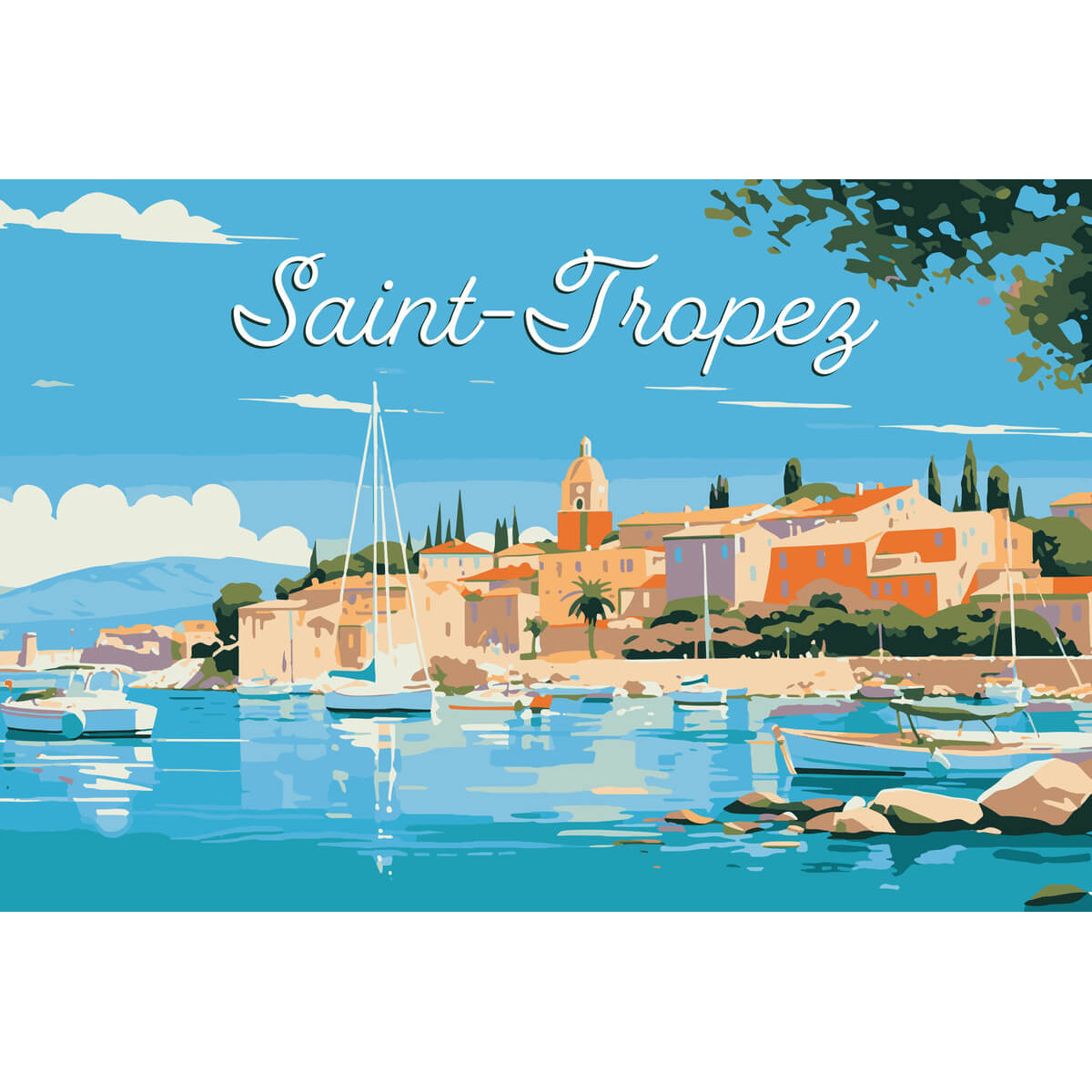 Tableau mural illustration port de Saint-Tropez Tableau mural illustration port de Saint-Tropez