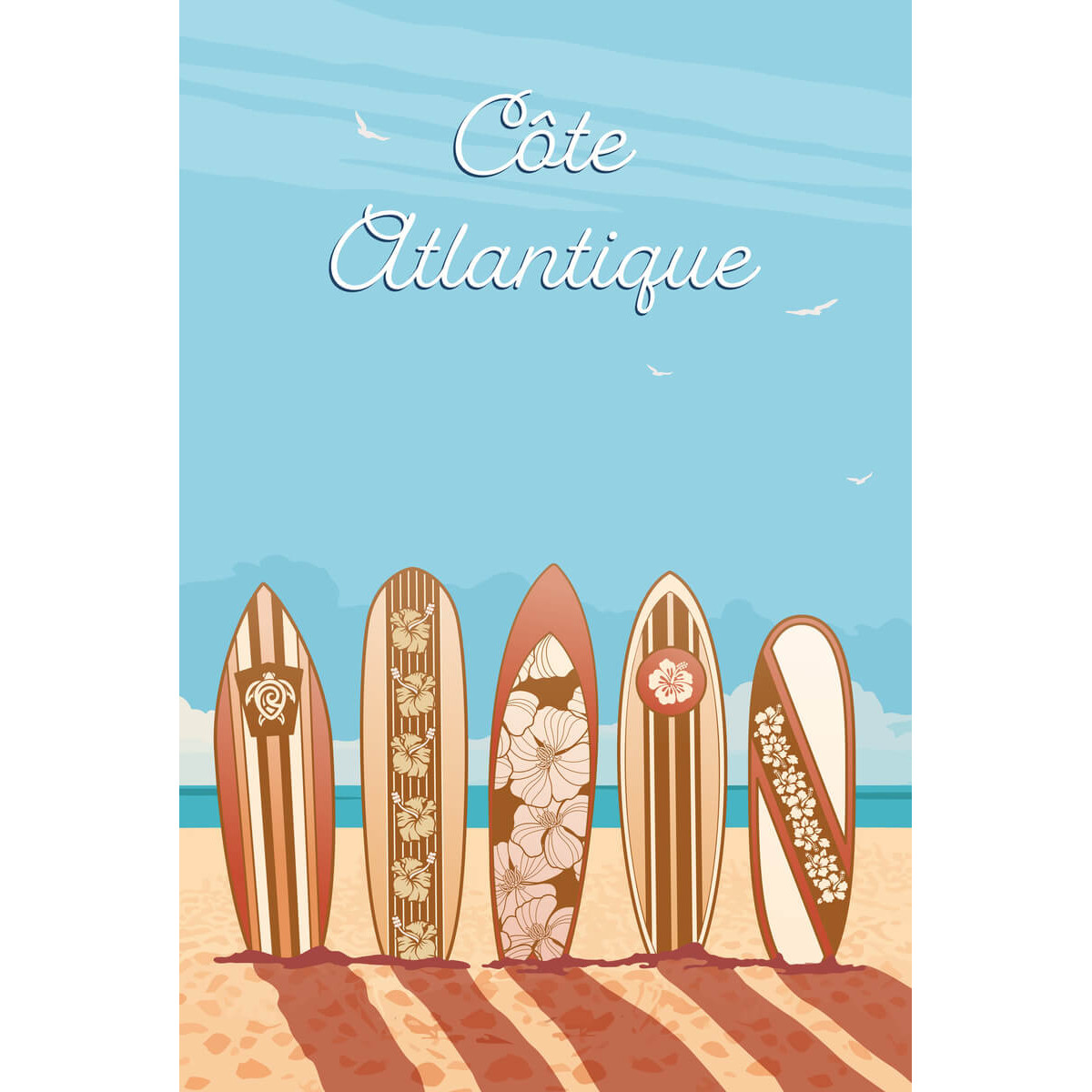 Tableau mural illustration surfs côte Atlantique Tableau mural illustration surfs côte Atlantique