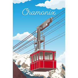 Tableau mural illustration téléphérique Chamonix
