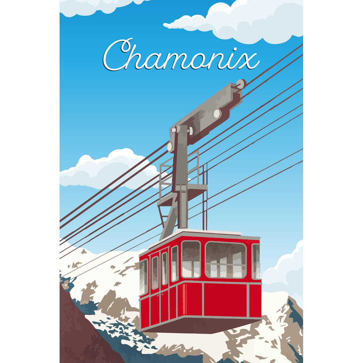 Tableau mural illustration téléphérique Chamonix Tableau mural illustration téléphérique Chamonix