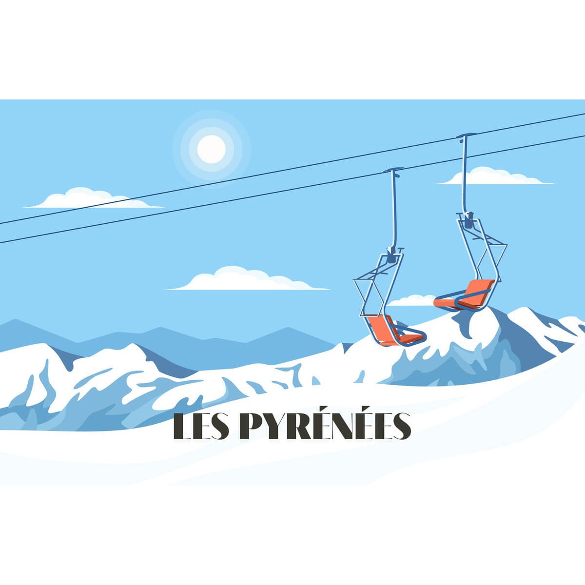 Tableau mural illustration télésiège Pyrénées Tableau mural illustration télésiège Pyrénées