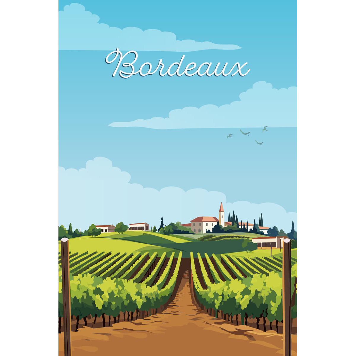 Tableau mural illustration vignes Bordeaux