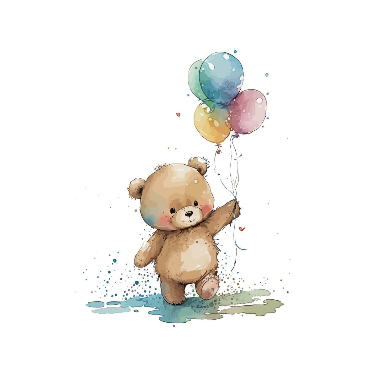 Tableau sur toile ourson ballons 30x30 cm