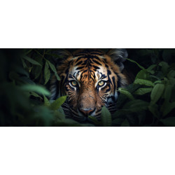 Tableau sur verre synthétique tigre caché 65x145 cm