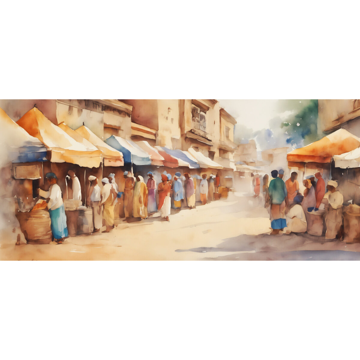 Tableau sur verre synthétique marché indien 65x145 cm Tableau sur verre synthétique marché indien 65x145 cm