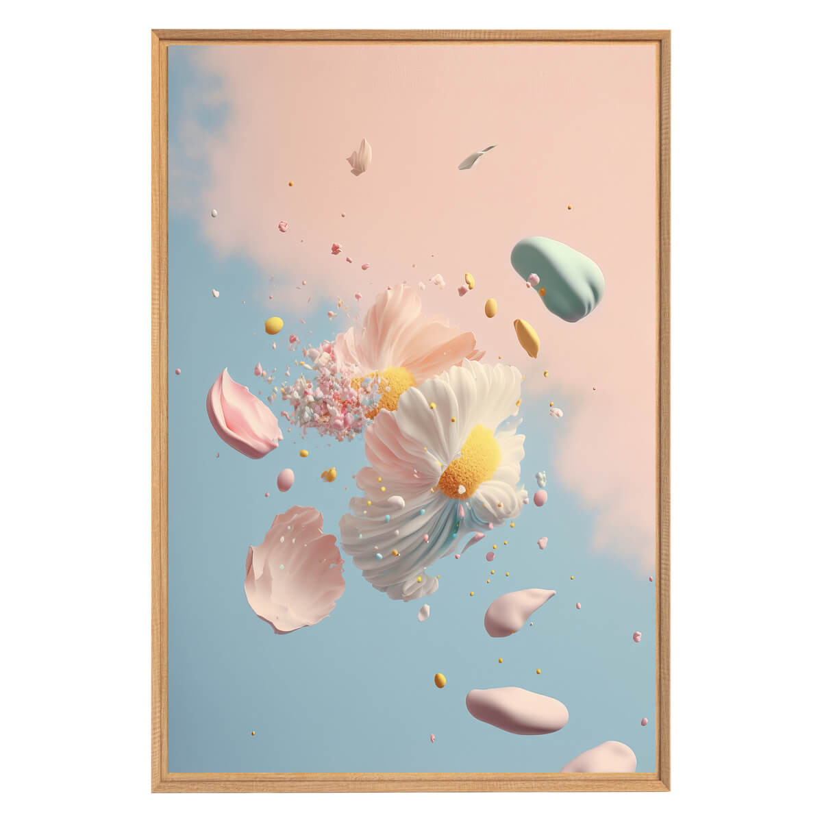 Tableau mural encadré nuage de fleur 65x97 cm face Tableau mural encadré nuage de fleur 65x97 cm face