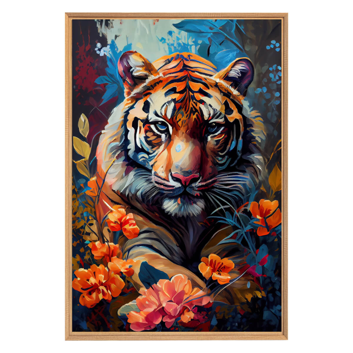 Tableau mural encadré tigre coloré 65x97 cm face Tableau mural encadré tigre coloré 65x97 cm face