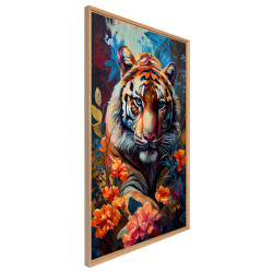Tableau mural encadré tigre coloré 65x97 cm biais