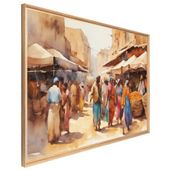 Tableau mural encadré marché aquarelle 65x97 cm biais