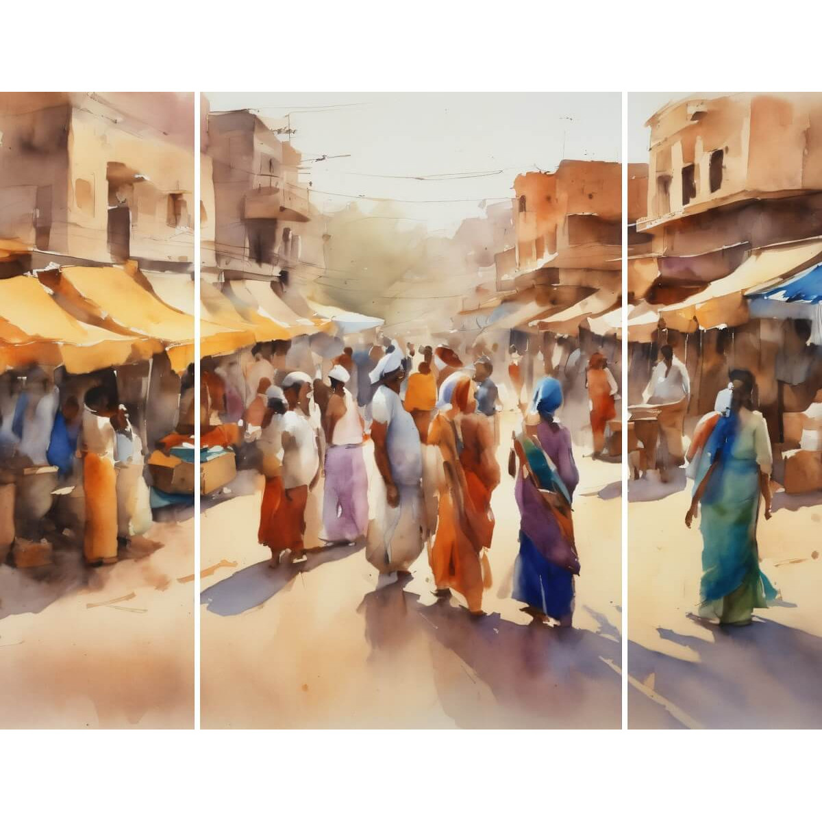 Triptyque sur toile peinture aquarelle 125x97 cm Triptyque sur toile peinture aquarelle 125x97 cm