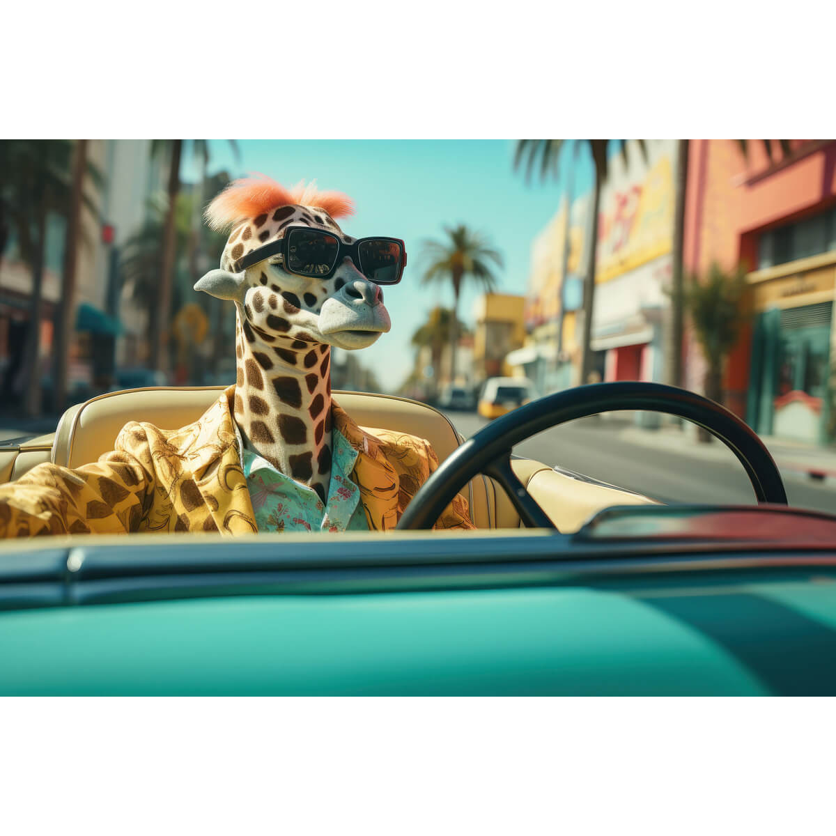 Tableau mural girafe au volant Tableau mural girafe au volant