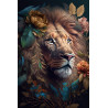 Tableau mural lion roi fleuri