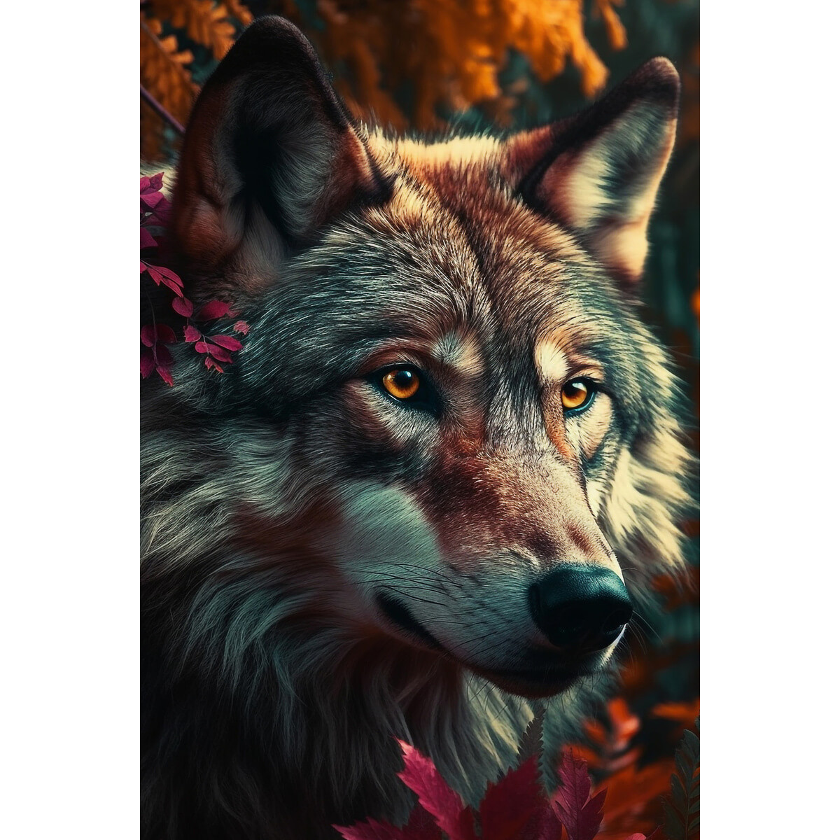 Tableau mural loup fleuri Tableau mural loup fleuri