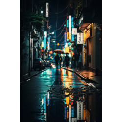 Tableau mural pluie à Tokyo