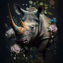 Tableau mural rhinocéros fleuri
