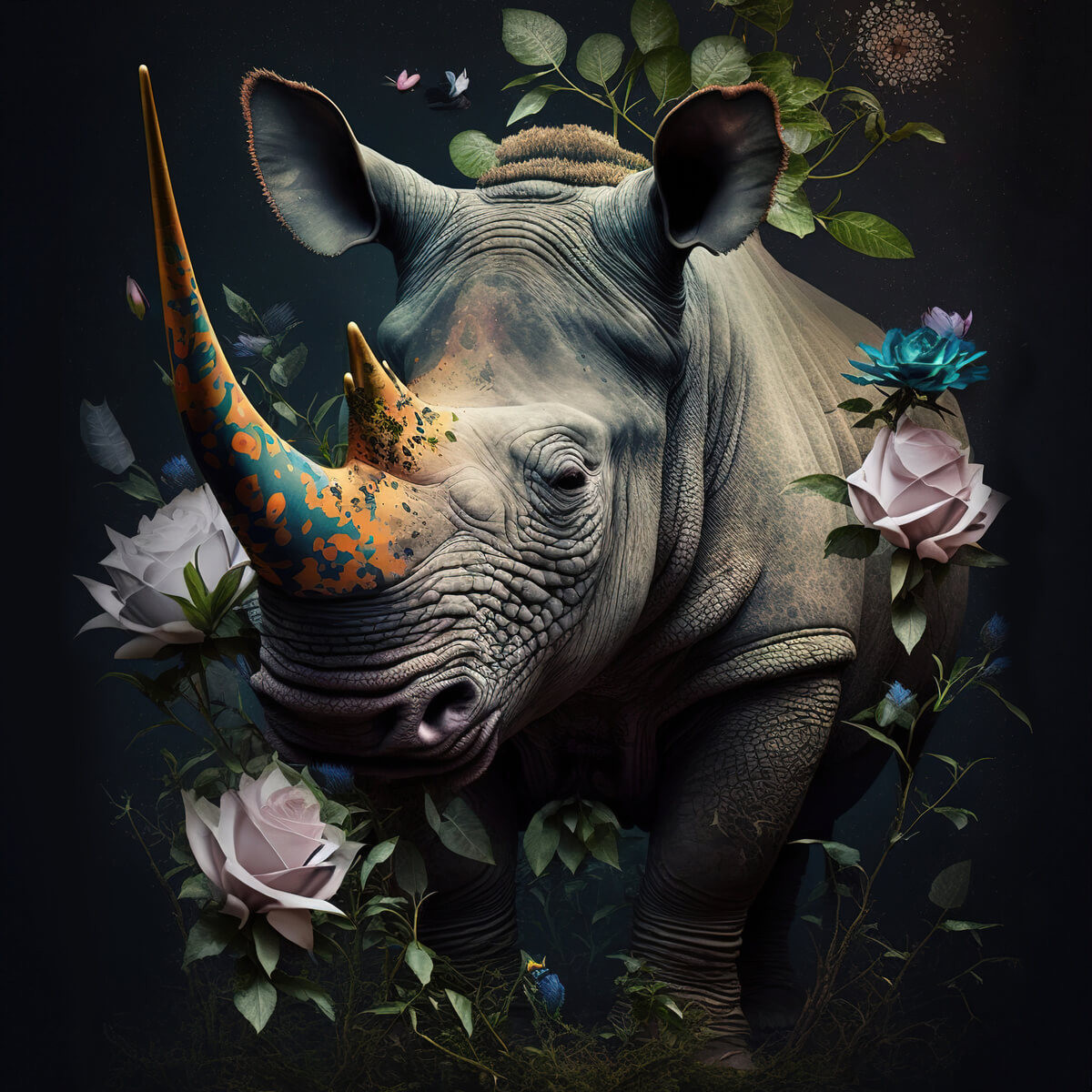 Tableau mural rhinocéros fleuri Tableau mural rhinocéros fleuri