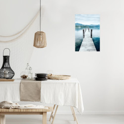 Tableau mural ponton et montagne 30x45 cm ambiance