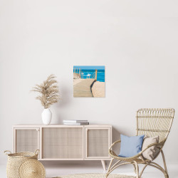 Tableau mural chemin de plage en bois 45x45 cm mise en ambiance