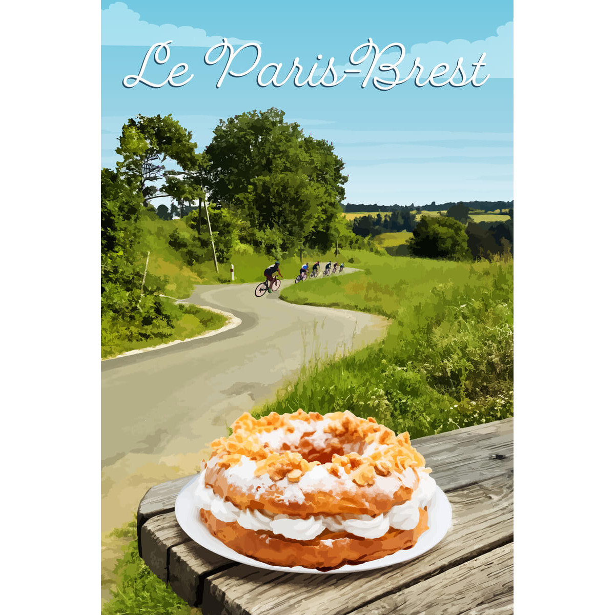 Tableau mural illustration Paris-Brest en vélo Tableau mural illustration Paris-Brest en vélo