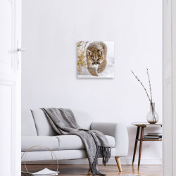 Tableau mural puma enneigé 30x30 cm mise en ambiance