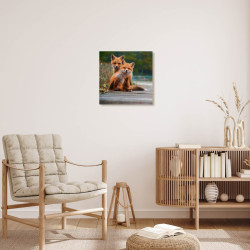 Tableau mural renardeaux 30x30 cm mise en ambiance