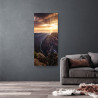 Tableau sur verre synthétique montagne au crépuscule 65x145 cm mise en ambiance