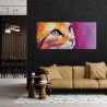 Tableau sur verre synthétique chat peint 65x145 cm mise en ambiance