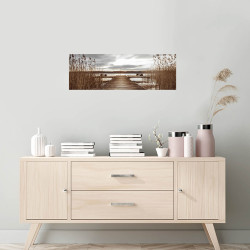 Tableau sur toile ponton et marais 30x97 cm mise en ambiance