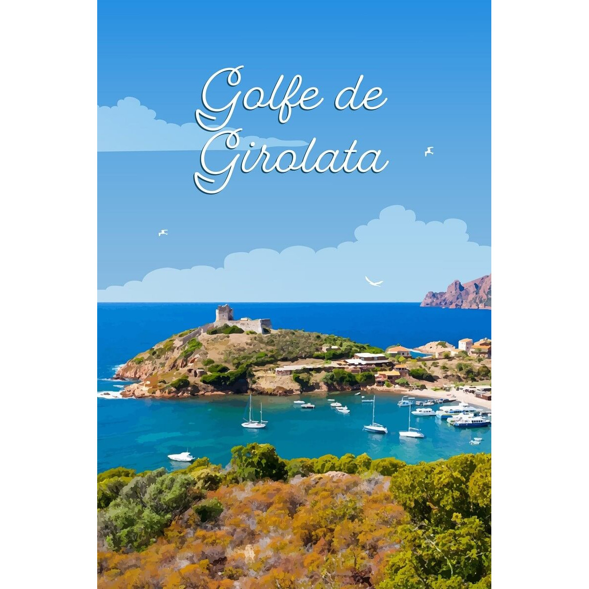 Tableau mural illustration Girolata Tableau mural illustration Girolata