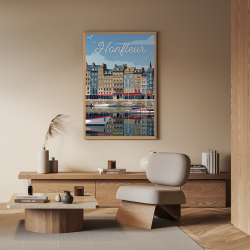 Tableau mural encadré illustration port d'Honfleur face