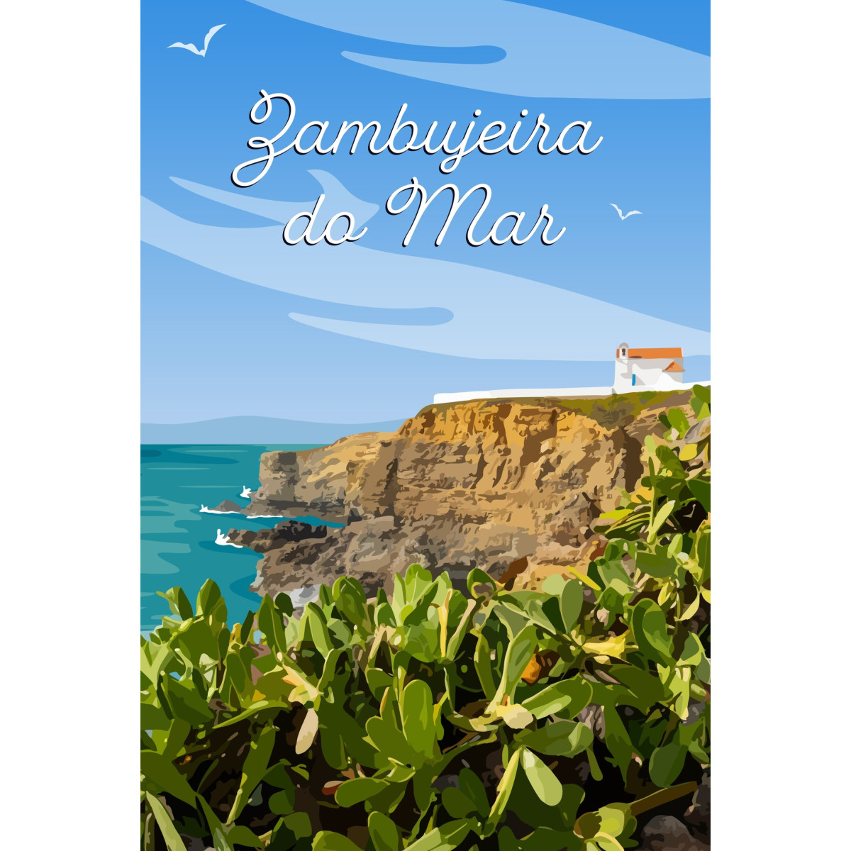tableau sur toile illustration Zambujeira do Mar 45 x 65 cm