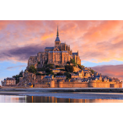 Tableau sur toile Ciel orange Mont St-Michel 65x97 cm