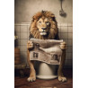 Tableau mural Lion sur les toilettes avec journal