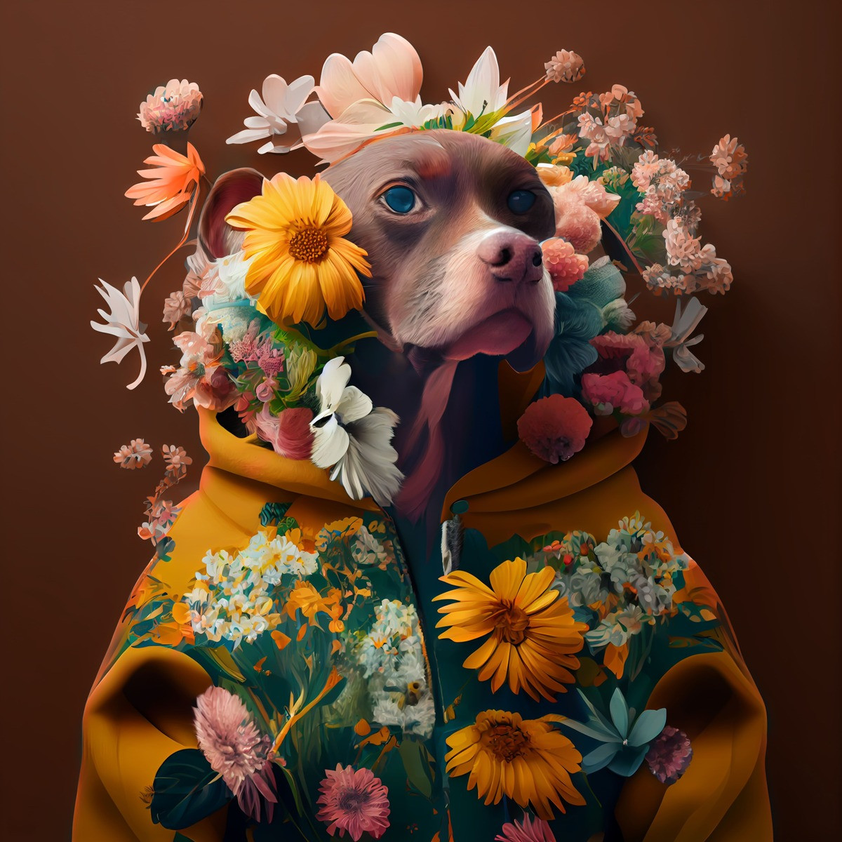 Tableau mural portrait canin fleuri Tableau mural portrait canin fleuri