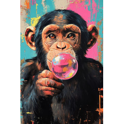 Tableau mural chimpanzé à la bulle de chewing-gum