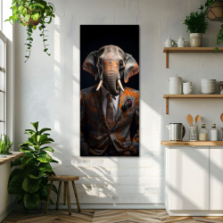 Tableau sur verre synthétique éléphant humain 65x145 cm ambiance
