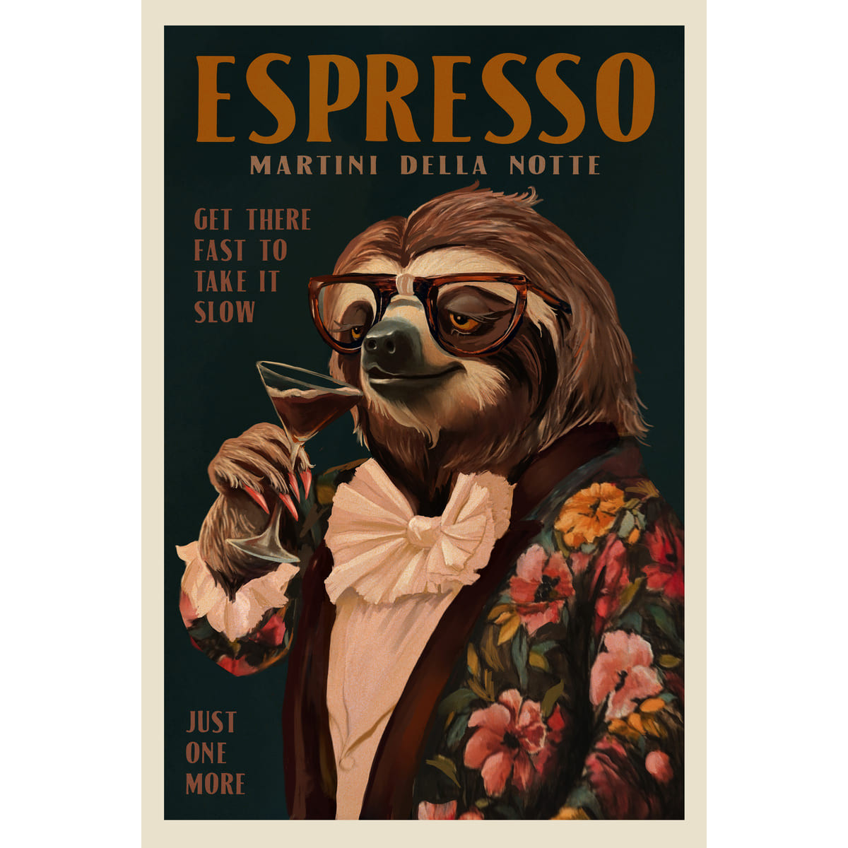 Tableau mural encadré paresseux Martini Espresso 65x97 cm Tableau mural encadré paresseux Martini Espresso 65x97 cm