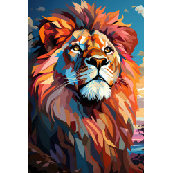 Tableau mural encadré lion géométrique coloré 65x97 cm