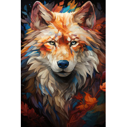Tableau mural encadré loup mosaïque coloré 65x97 cm