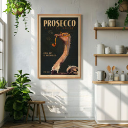 Tableau mural encadré autruche Prosecco Café la Notte 65x97 cm ambiance