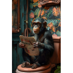 Tableau mural Singe lecteur de journal aux toilettes