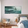 Tableau sur verre synthétique navire en tempête 65x145 cm ambiance