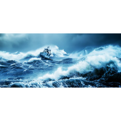 Tableau sur verre synthétique tempête marine 65x145 cm