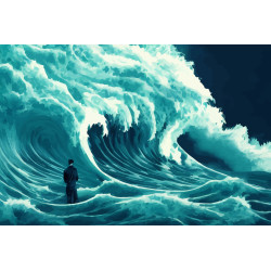Tableau mural encadré homme face à une vague déchaînée 65x97 cm