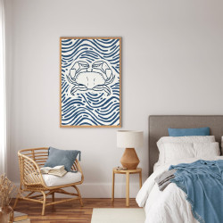 Tableau mural encadré crabe et vagues 65x97 cm ambiance