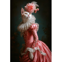 Tableau mural Chat en robe rose style rococo