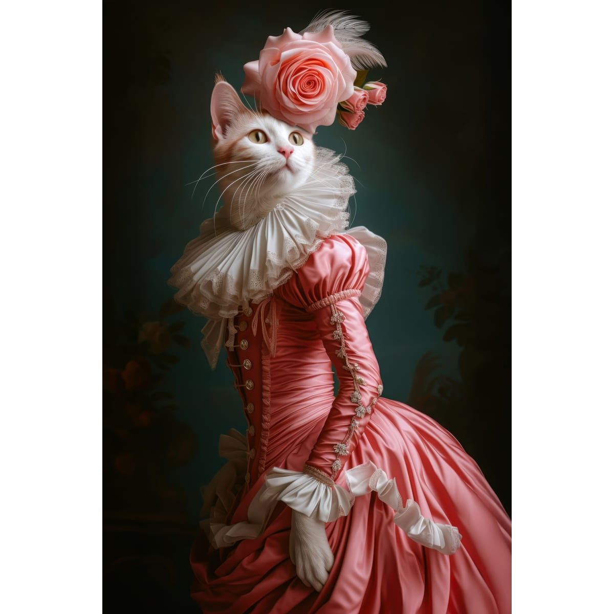 Tableau mural Chat en robe rose style rococo