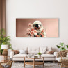 Tableau sur verre synthétique astronaute floral 65x145 cm ambiance